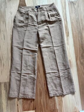 PAIGE Relaxed Straight-Leg Linen Pants in Beige